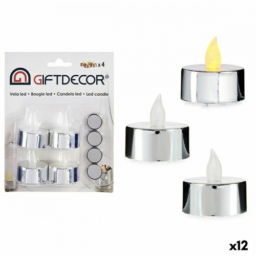 Candle Set 4 x 4 x 3,7 cm Silver (12 Units) image 1