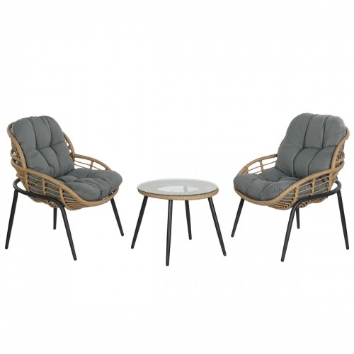 Набор стол и 2 кресла DKD Home Decor Стеклянный Серый Металл синтетический ротанг 55 x 55 x 47 cm image 1