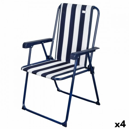 Folding Chair Aktive Striped White Navy Blue 43 x 85 x 47 cm (4 Units) image 1