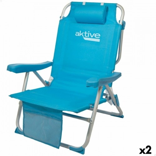 Folding Chair with Headrest Aktive 49 x 80 x 58 cm Blue (2 Units) image 1