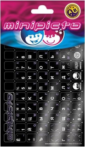 Kolm LÕvi (minipicto) Minipicto klaviatūras uzlīmes RUS/ENG KB-RUS/US-UNI02BLK, melns/balts/violets image 1