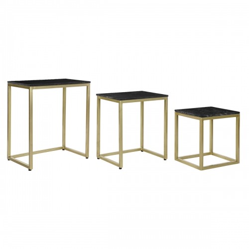 Набор из трех столиков DKD Home Decor 50 x 35 x 60 cm Чёрный Позолоченный Мрамор Железо image 1