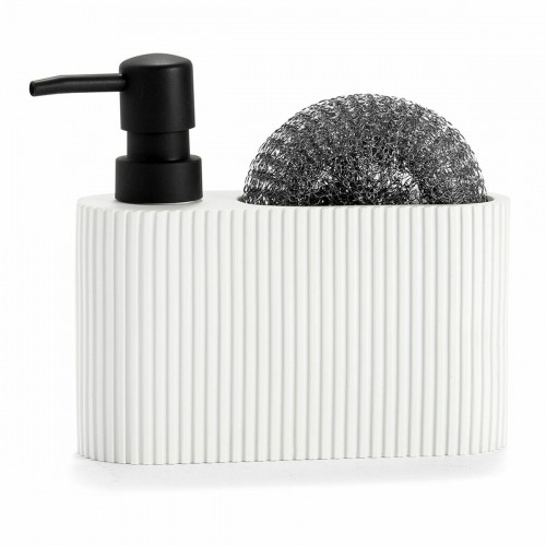 2-in-1 Soap Dispenser for the Kitchen Sink Andrea House CC71086 White Resin Scourer 16 x 5 x 15 cm 300 ml image 1