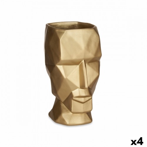 Vase 3D Face Golden Polyresin 12 x 24,5 x 16 cm (4 Units) image 1