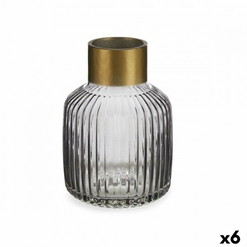 Vase Stripes Grey Golden Glass 14,5 x 22 x 14,5 cm (6 Units) image 1