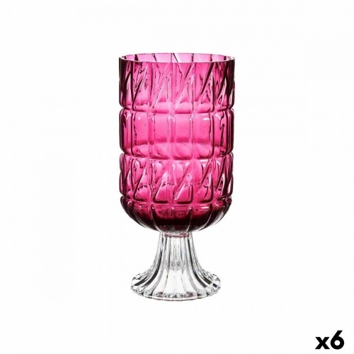 Vase Engraving Dark pink Crystal 13 x 26,5 x 13 cm (6 Units) image 1