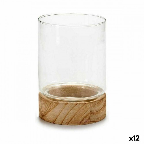 Candleholder Brown Transparent Wood Crystal 11,5 x 16 x 11,5 cm (12 Units) image 1
