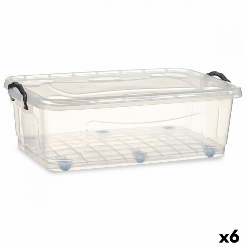 Storage Box with Wheels Transparent Plastic 30 L 40 x 20,5 x 63 cm (6 Units) image 1