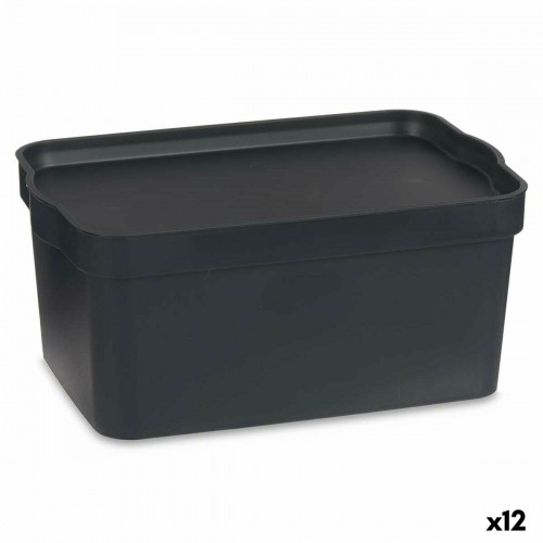 Storage Box with Lid Anthracite Plastic 7,5 L 21 x 14,2 x 32 cm (12 Units) image 1