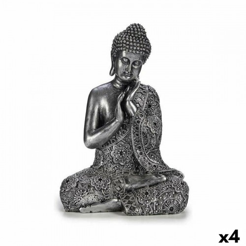 Gift Decor Dekoratīvās figūriņas Buda Sēžu Sudrabains 22 x 33 x 18 cm (4 gb.) image 1