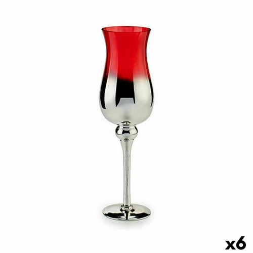 Candleholder Crystal Red Silver 14 x 45 x 14 cm (6 Units) image 1