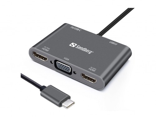 Sandberg 136-35 USB-C Dock 2xHDMI+1xVGA+USB+PD image 1