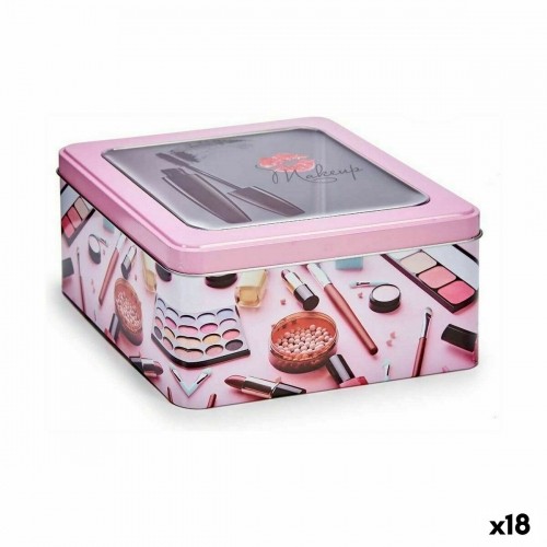 Storage Box Make-up Pink Tin 18 x 8,5 x 18 cm (18 Units) image 1