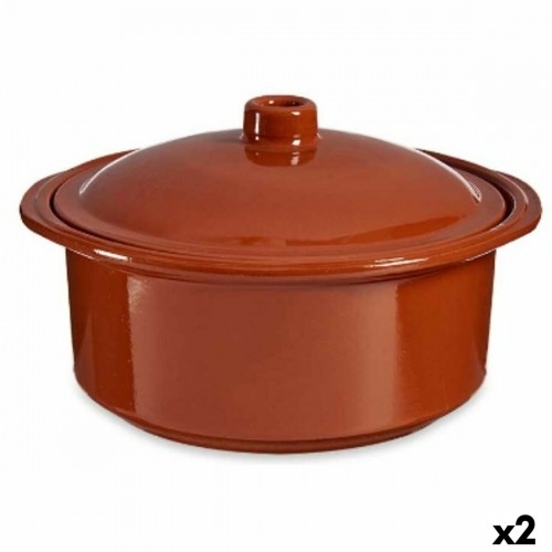 Casserole with Lid Baked clay 3,5 L 28,5 x 16 x 27 cm (2 Units) image 1