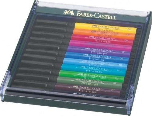 Flomasteri ar otas uzgali Faber-Castell Pitt Artist Pen, 12gab/iep, spilgtas krāsas image 1