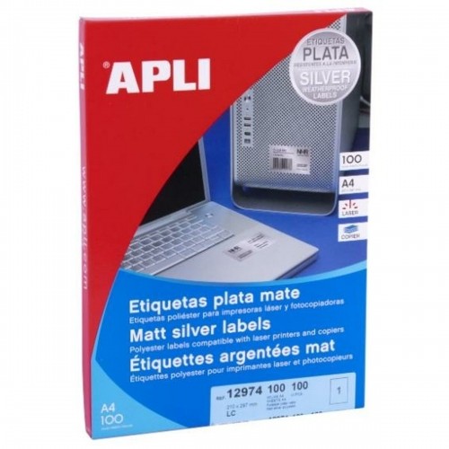 Adhesive labels Apli   Silver 100 Sheets 210 x 297 mm image 1