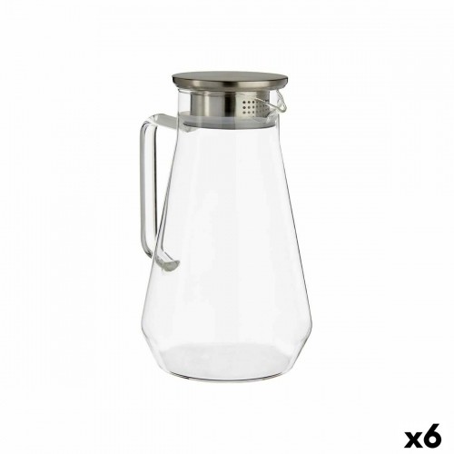 Jar with Lid and Dosage Dispenser Transparent Stainless steel 1,5 L (6 Units) image 1