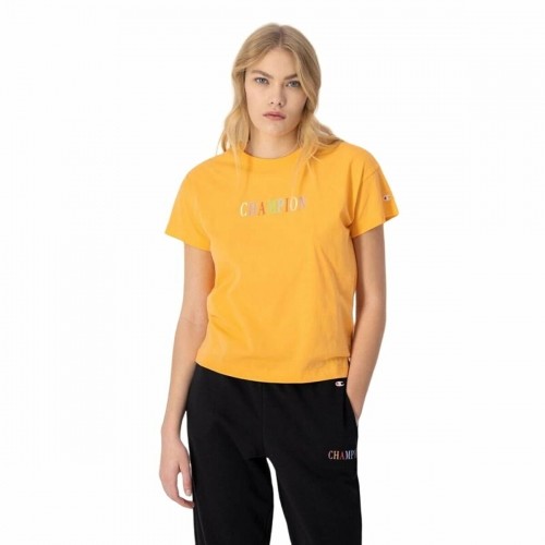 Women’s Short Sleeve T-Shirt Champion Crewneck Croptop Yellow image 1