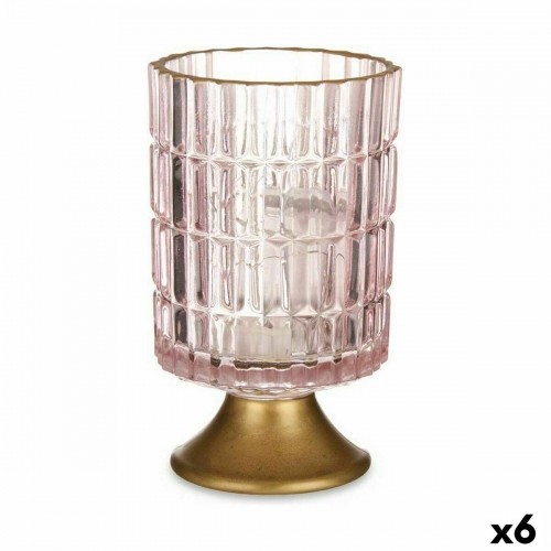 LED Lantern Pink Golden Glass 10,7 x 18 x 10,7 cm (6 Units) image 1
