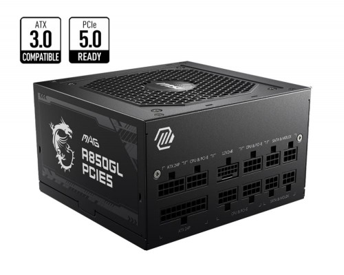 Power Supply|MSI|850 Watts|Efficiency 80 PLUS GOLD|PFC Active|MAGA850GLPCIE5 image 1