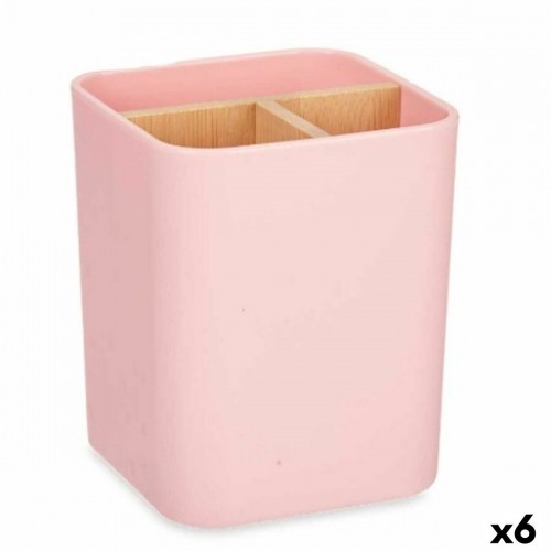 Toothbrush Holder Pink Bamboo polypropylene 9 x 11 x 9 cm (6 Units) image 1
