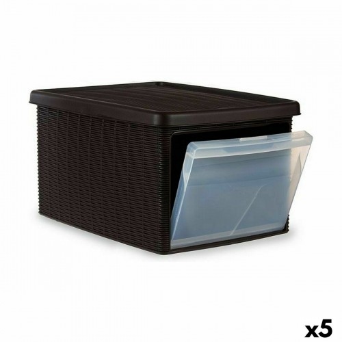 Storage Box with Lid Stefanplast Elegance Side Brown Plastic 29 x 21 x 39 cm (5 Units) image 1