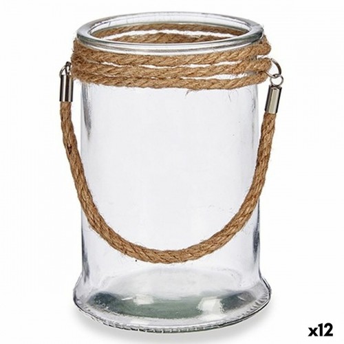 Candleholder Transparent Glass Seagrass 12,5 x 17 x 12,5 cm (12 Units) image 1