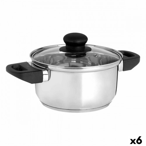 Casserole with glass lid Silver Stainless steel 1,8 L 28 x 9 x 18 cm (6 Units) image 1