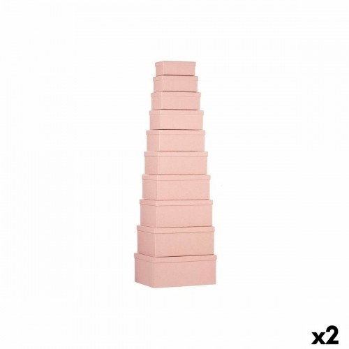 Set of Stackable Organising Boxes Pink Cardboard (2 Units) image 1