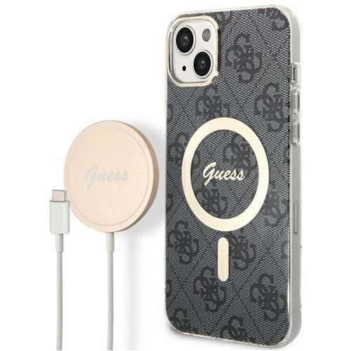 Zestaw Guess GUBPP14SH4EACSK Case+ Charger iPhone 14 6,1" czarny|black hard case 4G Print MagSafe image 1