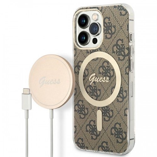 Zestaw Guess GUBPP13XH4EACSW Case+ Charger iPhone 13 Pro Max brązowy|brown hard case 4G Print MagSafe image 1