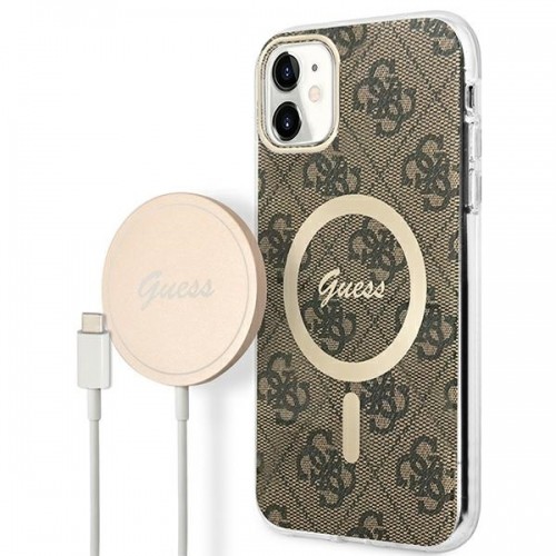 Zestaw Guess GUBPN61H4EACSW Case+Charger iPhone 11 6,1" brązowy|brown hard case 4G Print MagSafe image 1