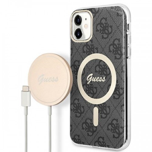 Zestaw Guess GUBPN61H4EACSK Case+Charger iPhone 11 6,1" czarny|black hard case 4G Print MagSafe image 1