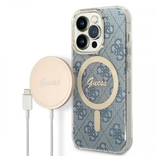 Guess 4G MagSafe Compatible Case + Wireless Charger for iPhone 14 Pro Max Blue image 1