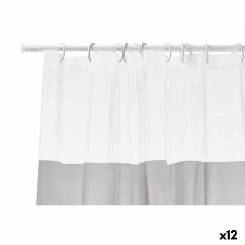 Shower Curtain Transparent 180 x 180 cm Grey Plastic PEVA (12 Units) image 1
