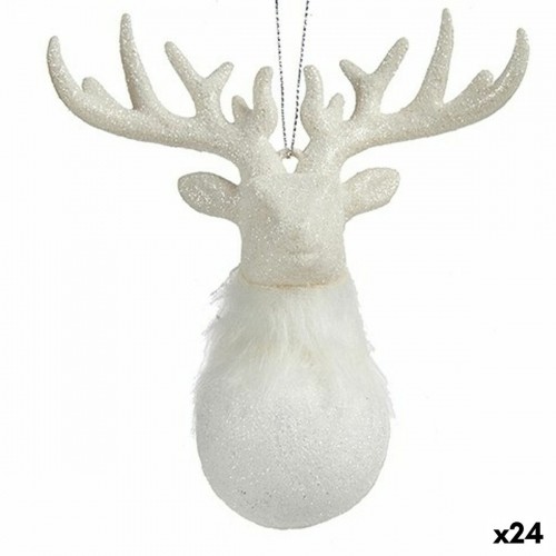 Christmas bauble Reindeer White Plastic Glitter 14 x 15,5 x 7 cm (24 Units) image 1