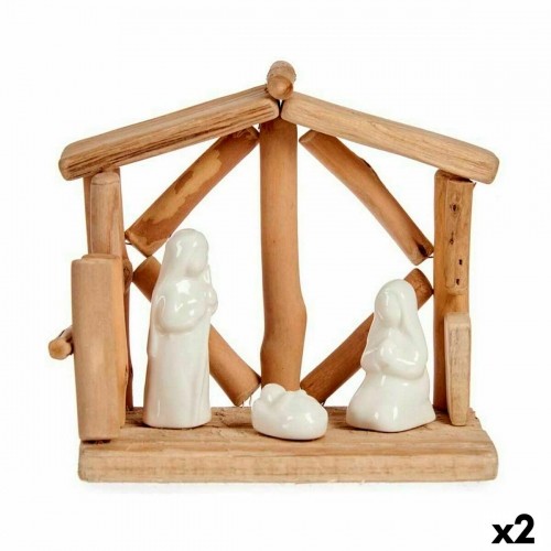 Christmas nativity set White Natural Wood Ceramic 17 x 14,5 x 8 cm (2 Units) image 1