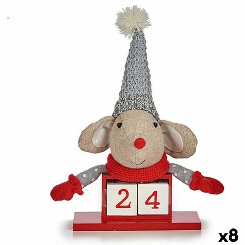 Decorative Figure Mouse Calendar Red Grey Wood 20 x 11 x 20 cm (8 Units) image 1