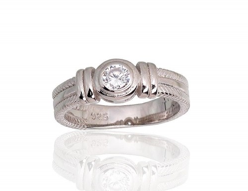 Серебряное кольцо #2101796(PRh-Gr)_CZ, Серебро 925°, родий (покрытие), Цирконы, Размер: 18, 4.4 гр. image 1