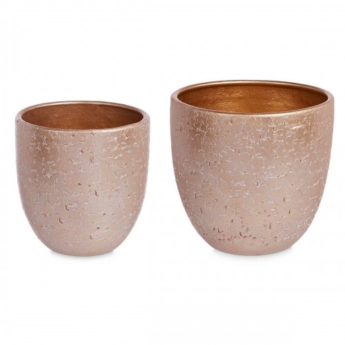 Set of pots Ø 20 cm Ø 25 cm 2 Pieces Pearl Golden Ceramic image 1