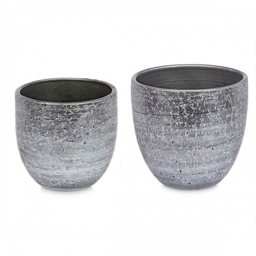 Set of pots Ø 20 cm Ø 25 cm 2 Pieces Grey Silver Ceramic image 1