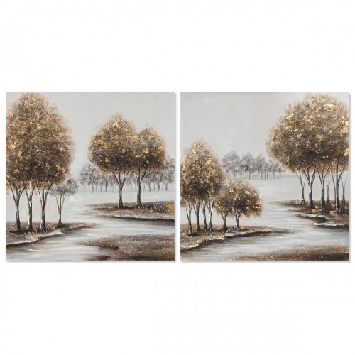 Painting Home ESPRIT Trees Cottage 80 x 3 x 80 cm (2 Units) image 1