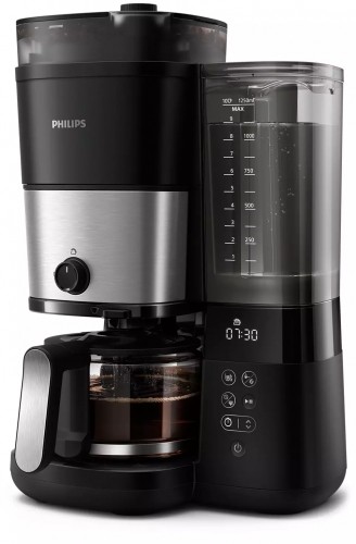 PHILIPS All-in-1 Brew Kafijas aparāts ar pilienu filtru un dzirnaviņām, melns un sudraba - HD7900/50 image 1