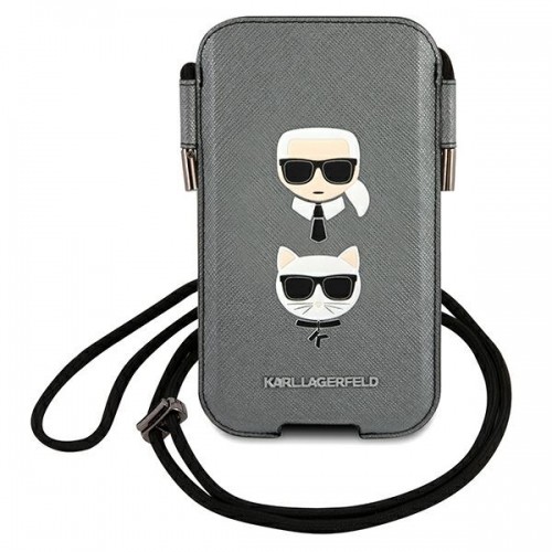 Karl Lagerfeld Torebka KLHCP12MOPHKCG 6,1" szary|grey hardcase Saffiano Ikonik Karl&Choupette Head image 1