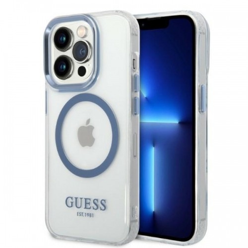 Guess GUHMP14XHTRMB iPhone 14 Pro Max 6,7" niebieski|blue hard case Metal Outline Magsafe image 1