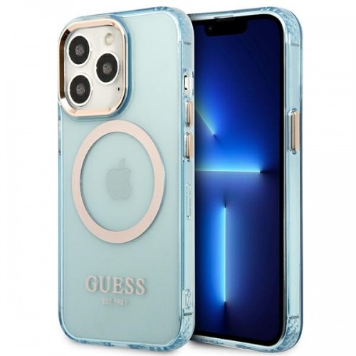 Guess GUHMP13XHTCMB iPhone 13 Pro Max 6,7" niebieski|blue hard case Gold Outline Translucent MagSafe image 1