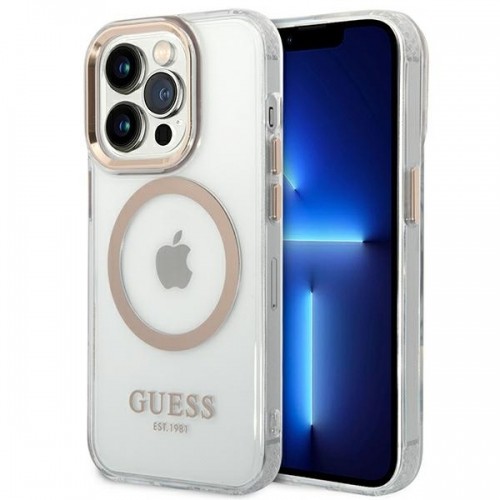 Guess Transparent MagSafe Compatible Case for iPhone 14 Pro Gold image 1