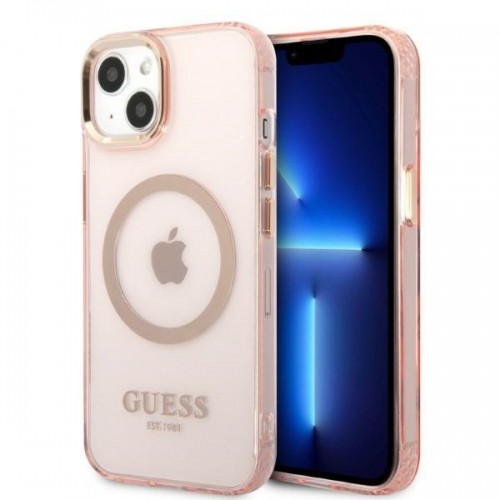 Guess Translucent MagSafe Compatible Case for iPhone 13 Pink image 1