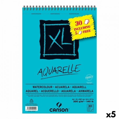 Drawing Pad Canson AQUARELLE XL 21 x 29,7 cm 5 Units 30 Sheets 300 g/m² 210 x 297 mm image 1