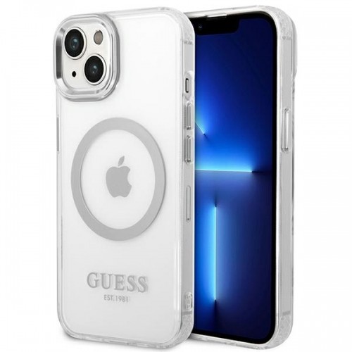 Guess GUHMP14SHTRMS iPhone 14 6,1" srebrny|silver hard case Metal Outline Magsafe image 1